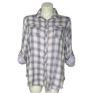 Myth NYC lilac plaid cotton roll sleeve button down shirt blouse 2X